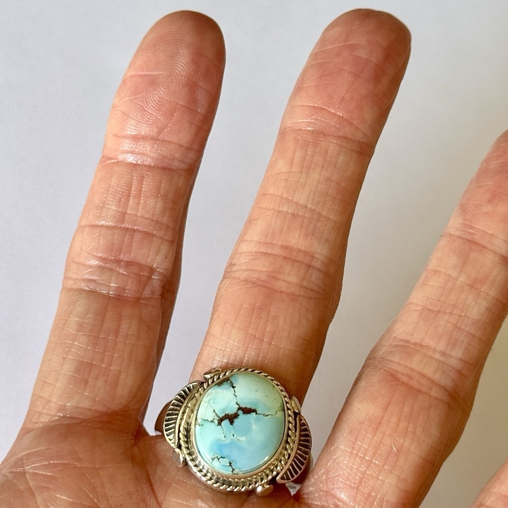Navajo Blue Turquoise Ring Golden Hills Sz 13.5 Mens Signed Tsosoie Native Amer - Picture 3 of 12
